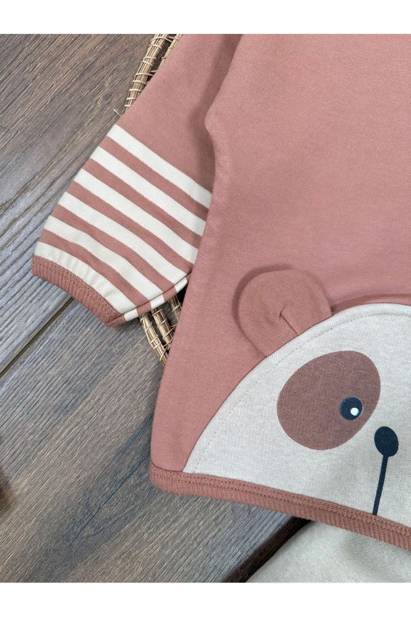 Ayıcık Baskılı Şeritli Kol Detaylı Kulaklı Bere Oversize 3lü Erkek Bebek Takım · görsel 5