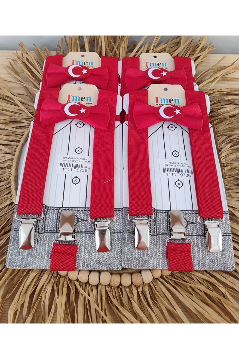 AYYILDIZ  baskılı kırmızı askı papyon seti monkabox · görsel 3