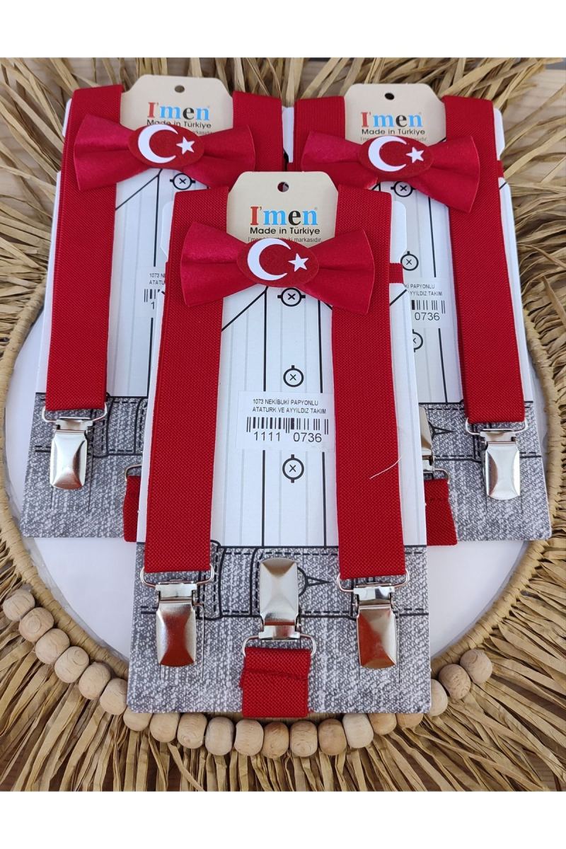 AYYILDIZ  baskılı kırmızı askı papyon seti monkabox · görsel 3