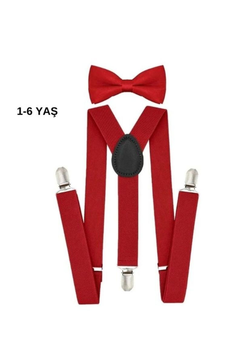Erkek Çocuk Kırmızı Pantolon Askısı Ve Papyon Takım 1-6 Yaş · görsel 2