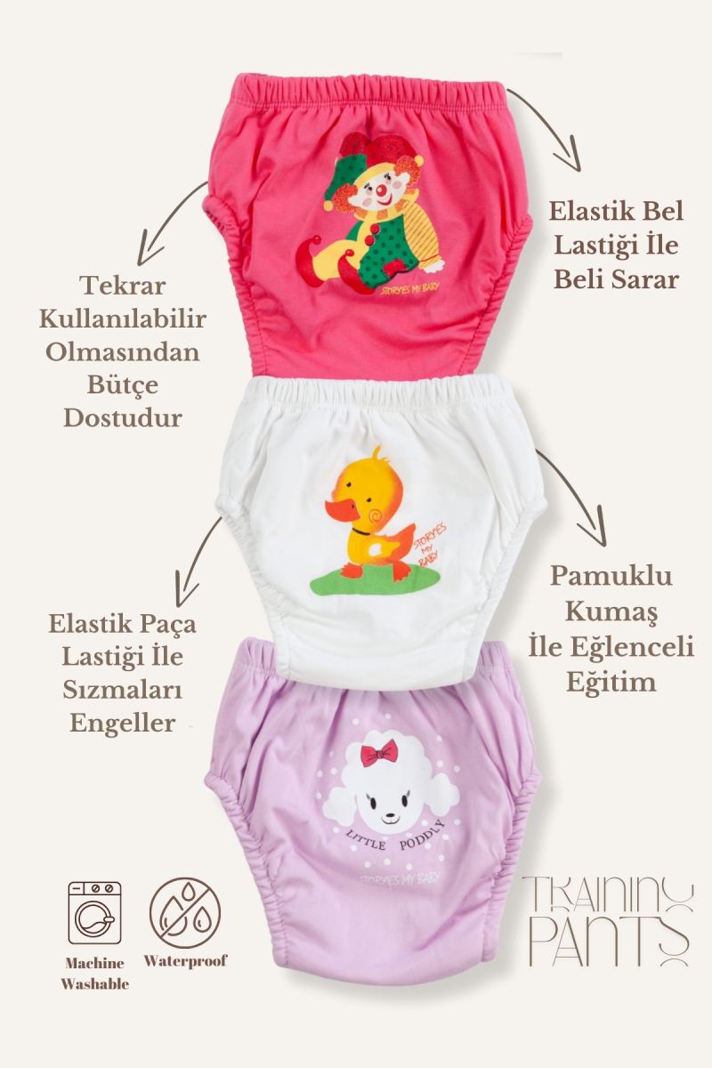 Kız Bebek Çocuk Desenli Sevimli 3 Lü Alıştırma Külodu Sızdırmaz Antialerjik Çocuk Külodu 3-4 Yaş · görsel 2