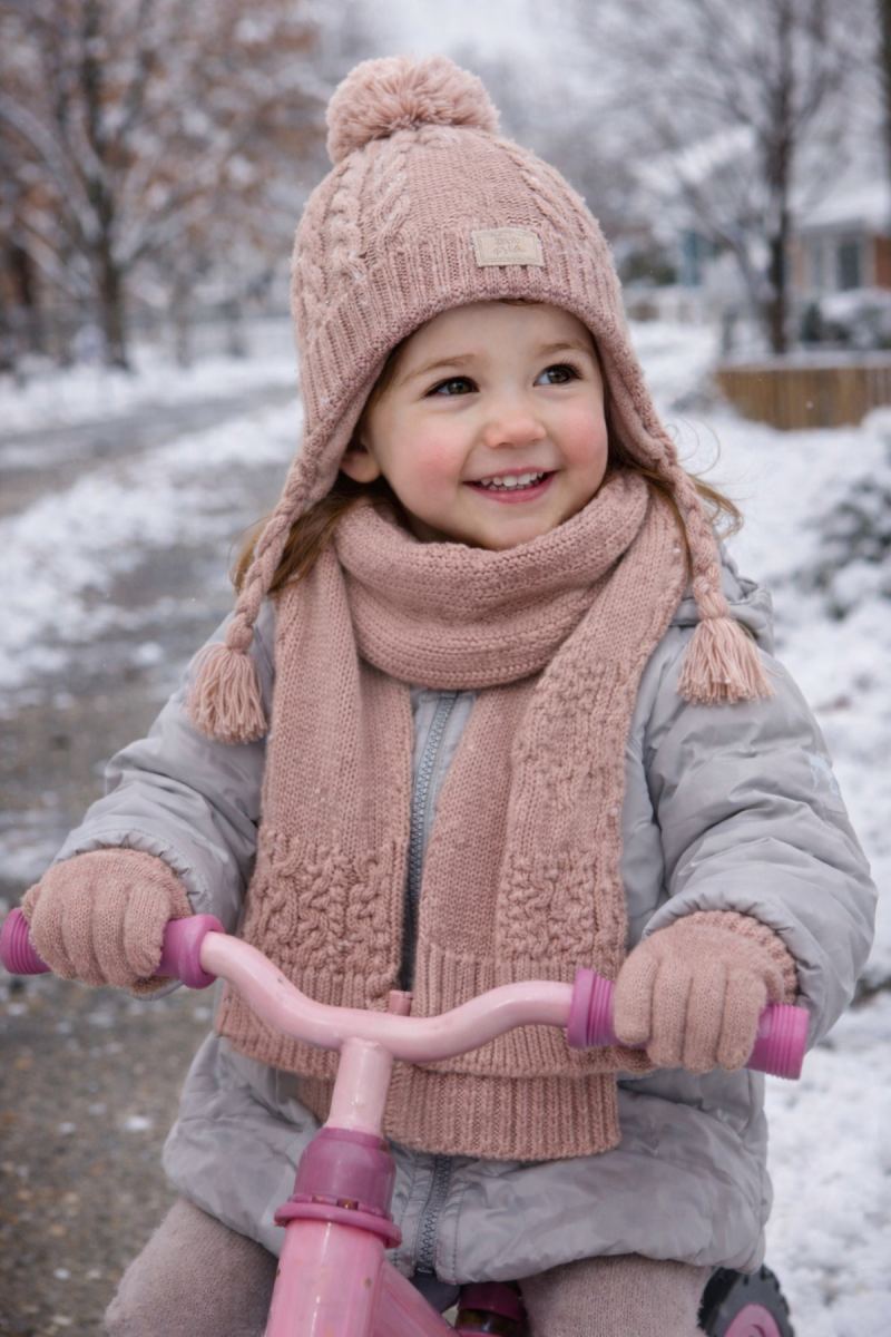 pudra pembe 1-4 içi polarlı atkı bere eldiven seti · görsel 2